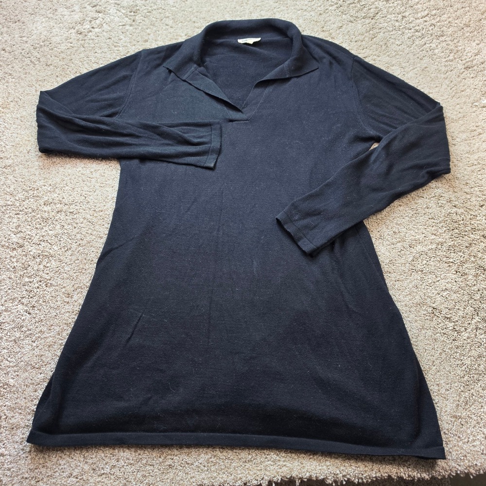 Djerf Avenue Polo Sweater Dress Womens L Black Organic Cotton Long Sleeve Mini